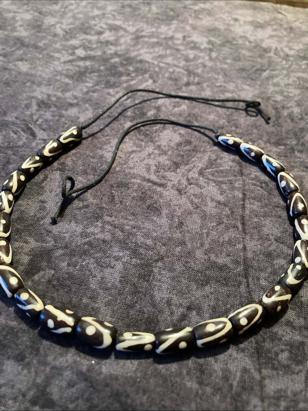 Adjustable Black & White Beaded Necklace
